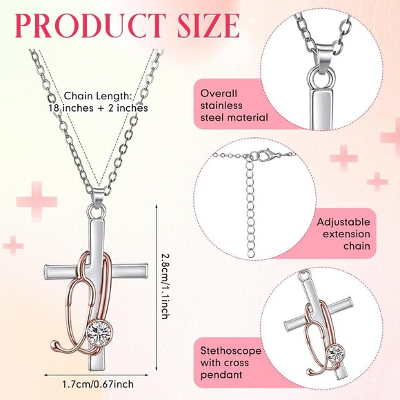 Nurse Gifts Bulk Stainless Steel Cross Necklace for Women Medical Profession - Picture 2 of 6
